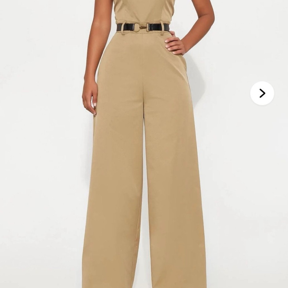 Fashion Nova Breanne Belted Tan Jumpsuit
